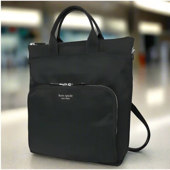 Kate Spade Sam Ksnyl Nylon Convertible Backpack Black Travel Commuter Tote Bag - Picture 1 of 15